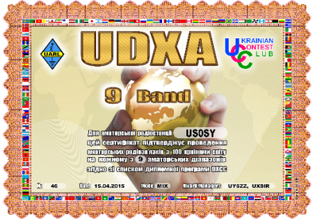 9 BAND DXCC - US0SY